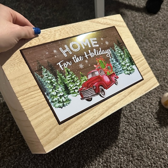 Home for the Holidays Wooden Storage Box with Red Truck Design - Picture 3 of 8